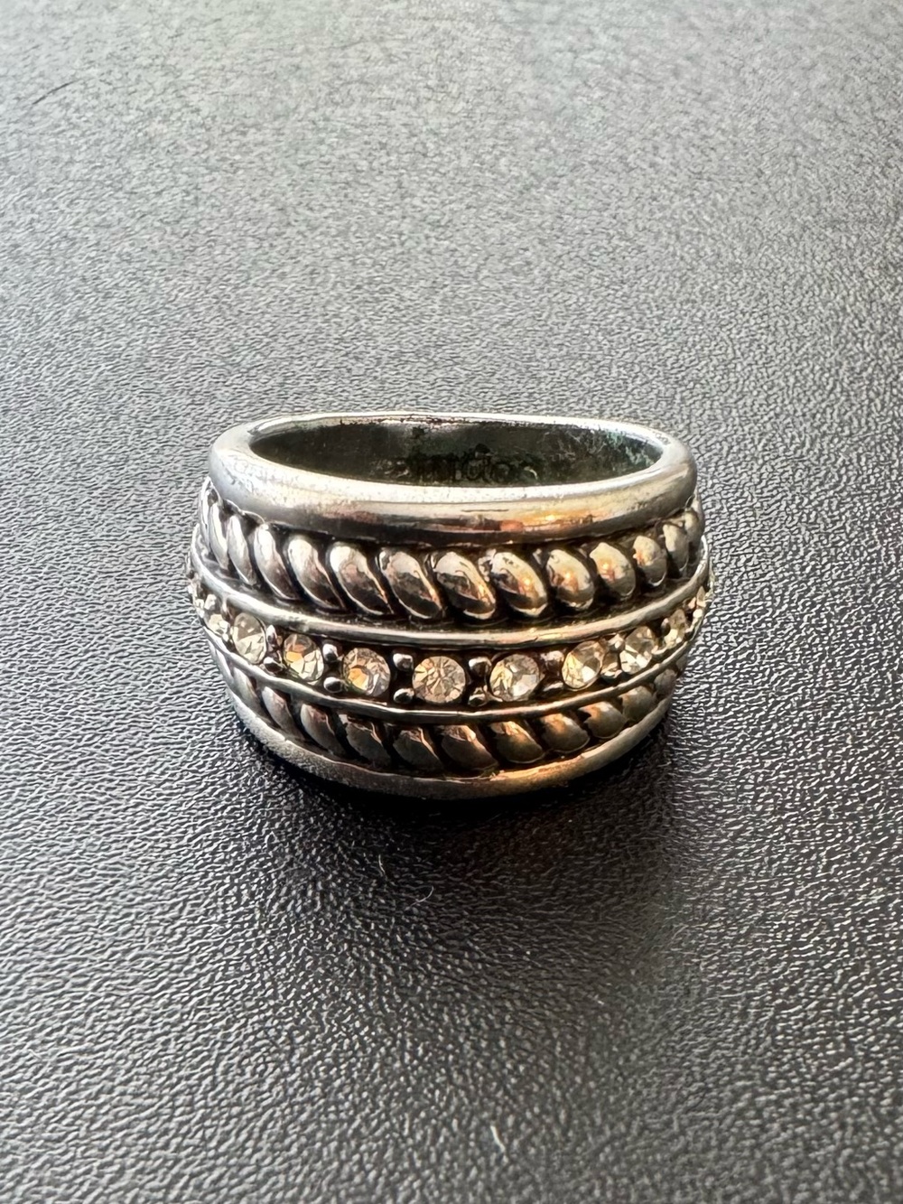 Lia Sophia Crystal Rope-Detail  Ring - Silver